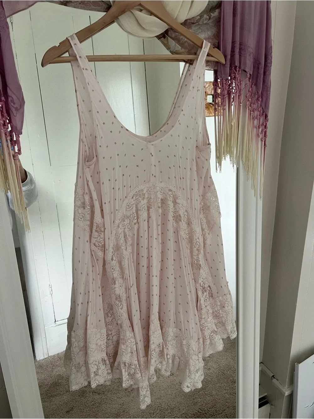 Free People Blush Pink Lace-Trim Mini Dress - Picture 2 of 10